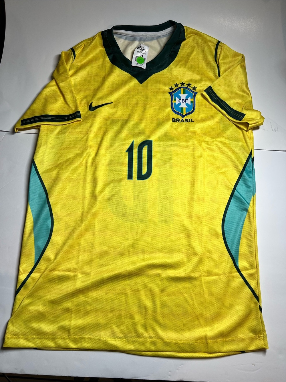 Yellow & Teal Brazil Soccer Jersey #10 size M